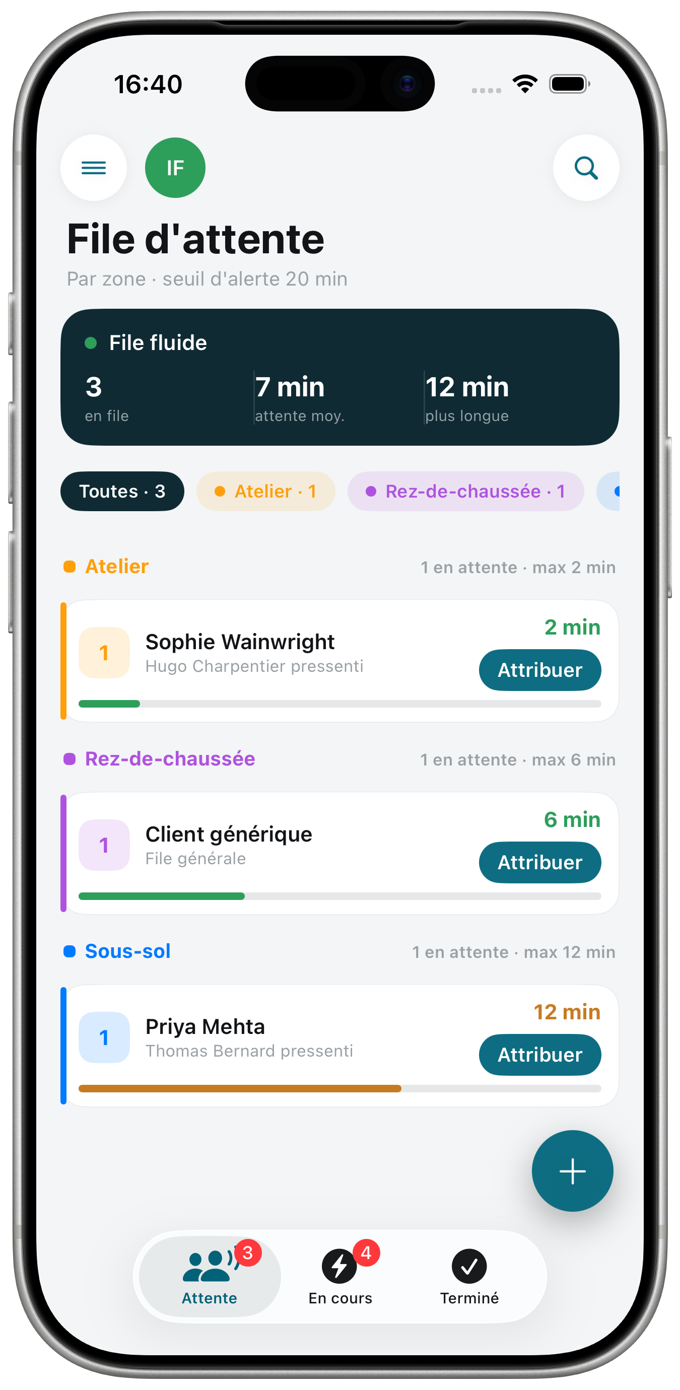 Écran Wave, file d'attente en direct