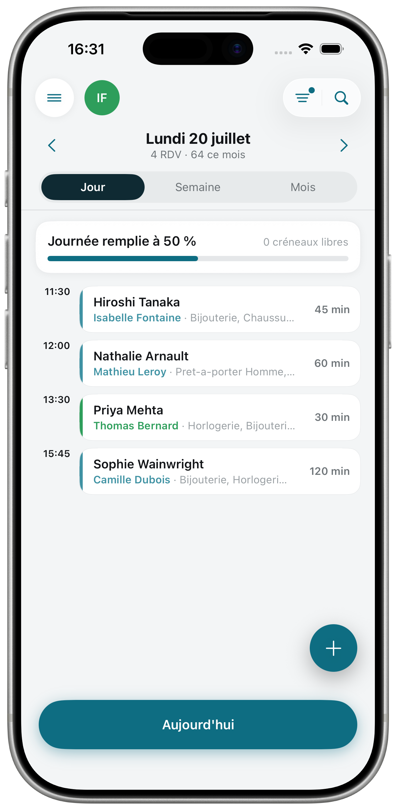 Écran Wave, agenda de la semaine